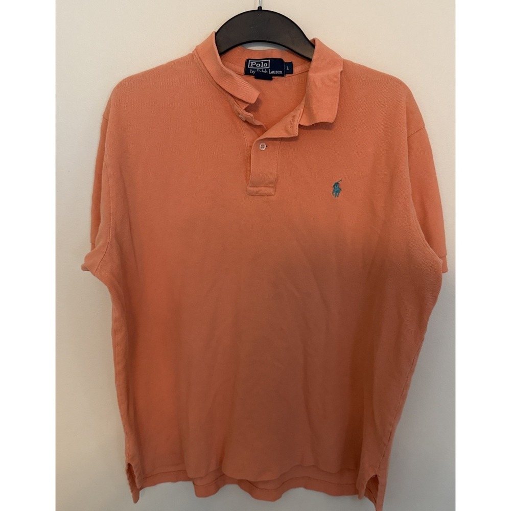 Polo Ralph Lauren Polo Shirt Mens Size L Light Orange Peach Blue Pony